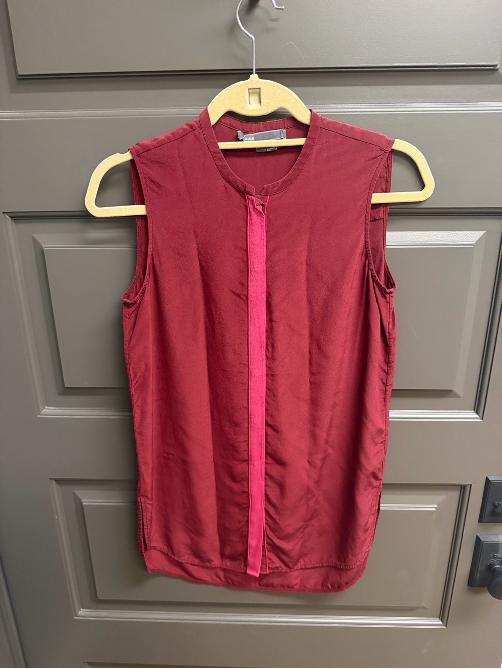 Vince Sleeveless Mini Dress in Deep Red with Pink Plackett